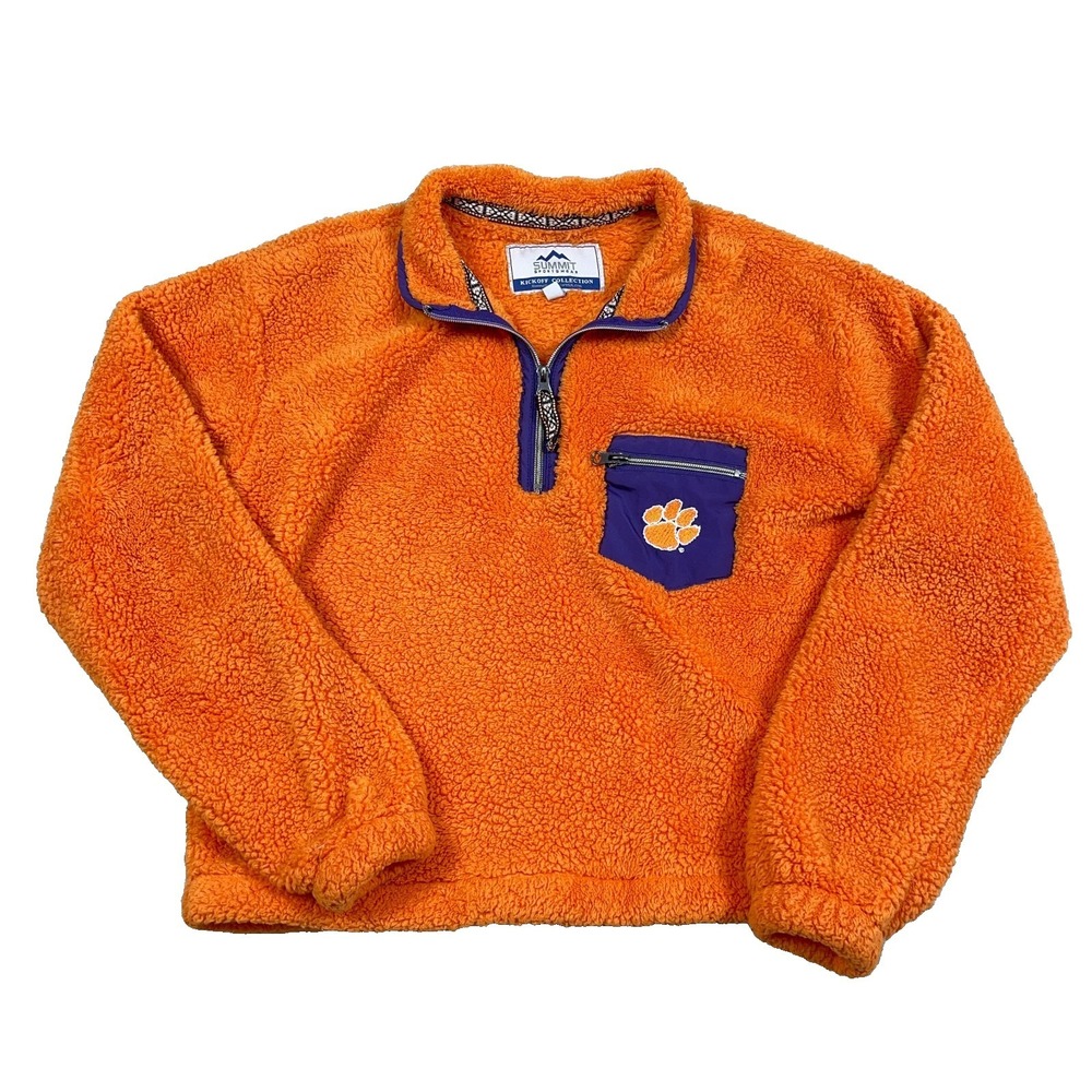 Clemson Tigers Sweater Women Medium Deep Pile Fleece Pullover 1/4 Zip Cropped